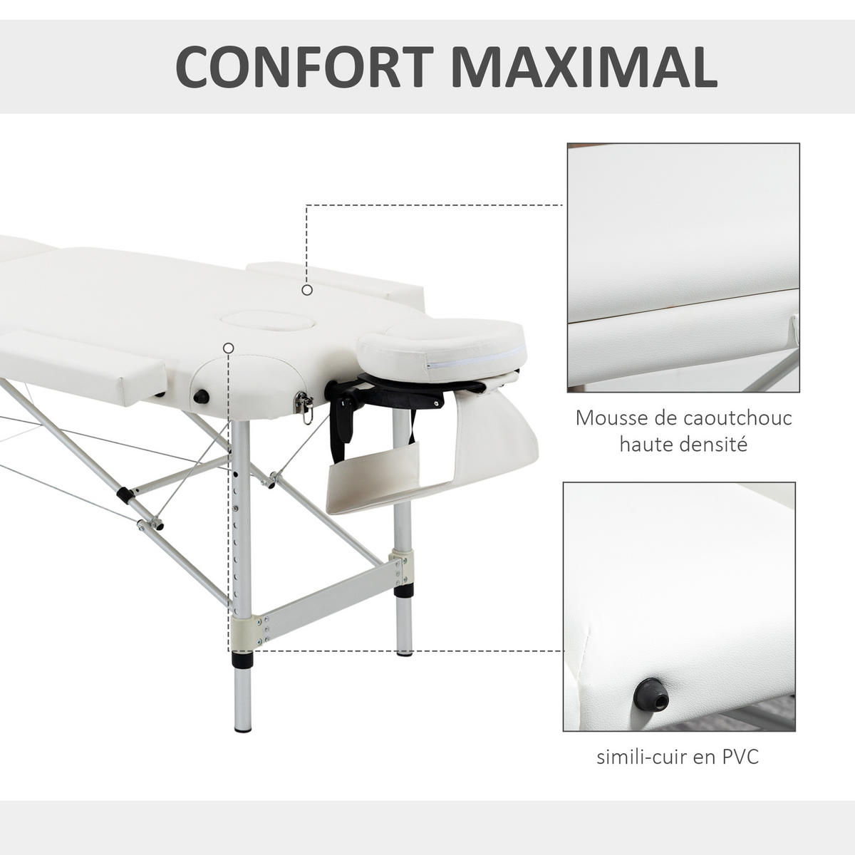MASSAGELIEGE DE-18893 3-Zonen, höhenverstellbar, 225 kg Weiß - Weiß, Metall (81/84/215cm) - ComfortXL