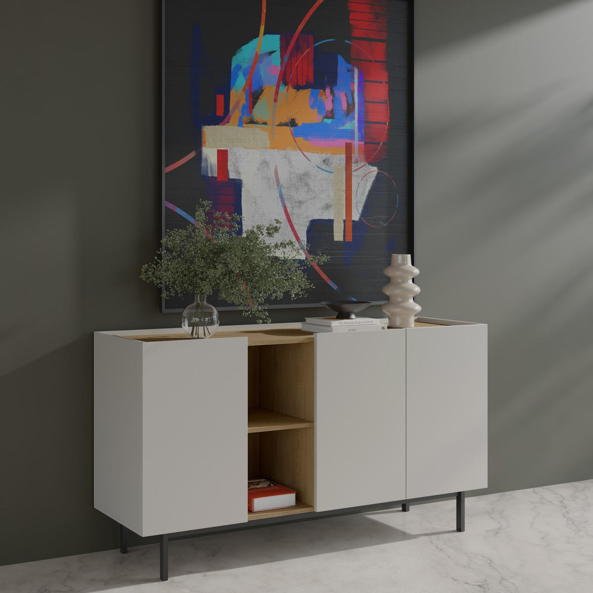 KOMMODE mit Klapptüren Noel 3D 165 Kaschmir / Cremona-Eiche - Kaschmir/Eichefarben, Holzwerkstoff/Metall (164/87/42cm) - mzm24