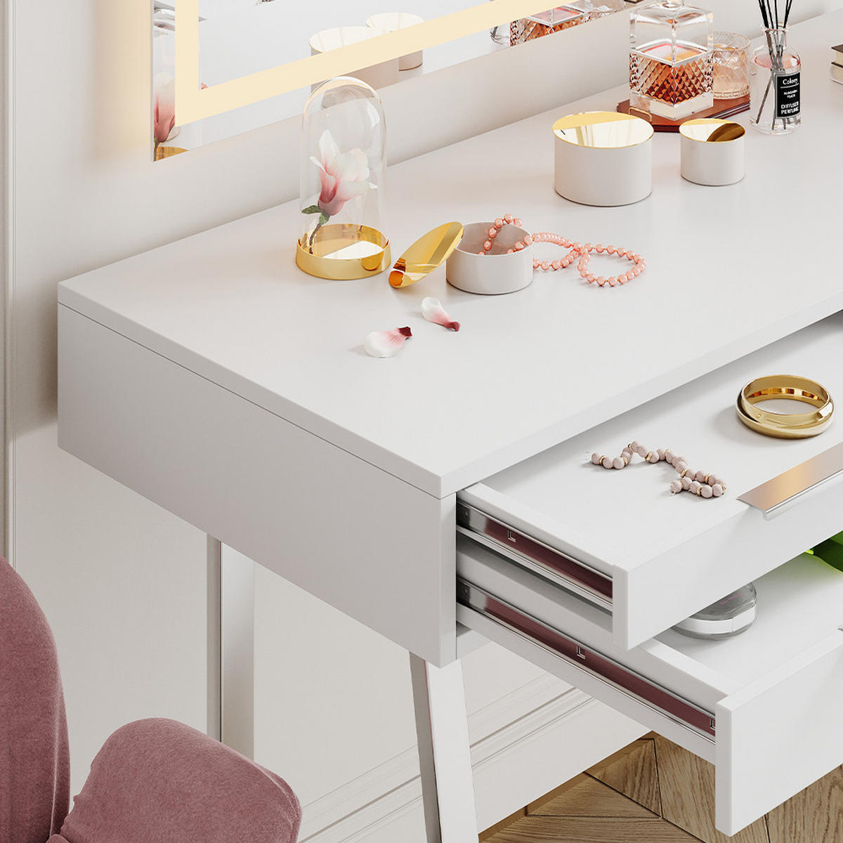 SCHMINKTISCH Alexia Weiß 120 cm mit LED-Spiegel - Weiß, Holzwerkstoff (120/79/50cm) - Vicco