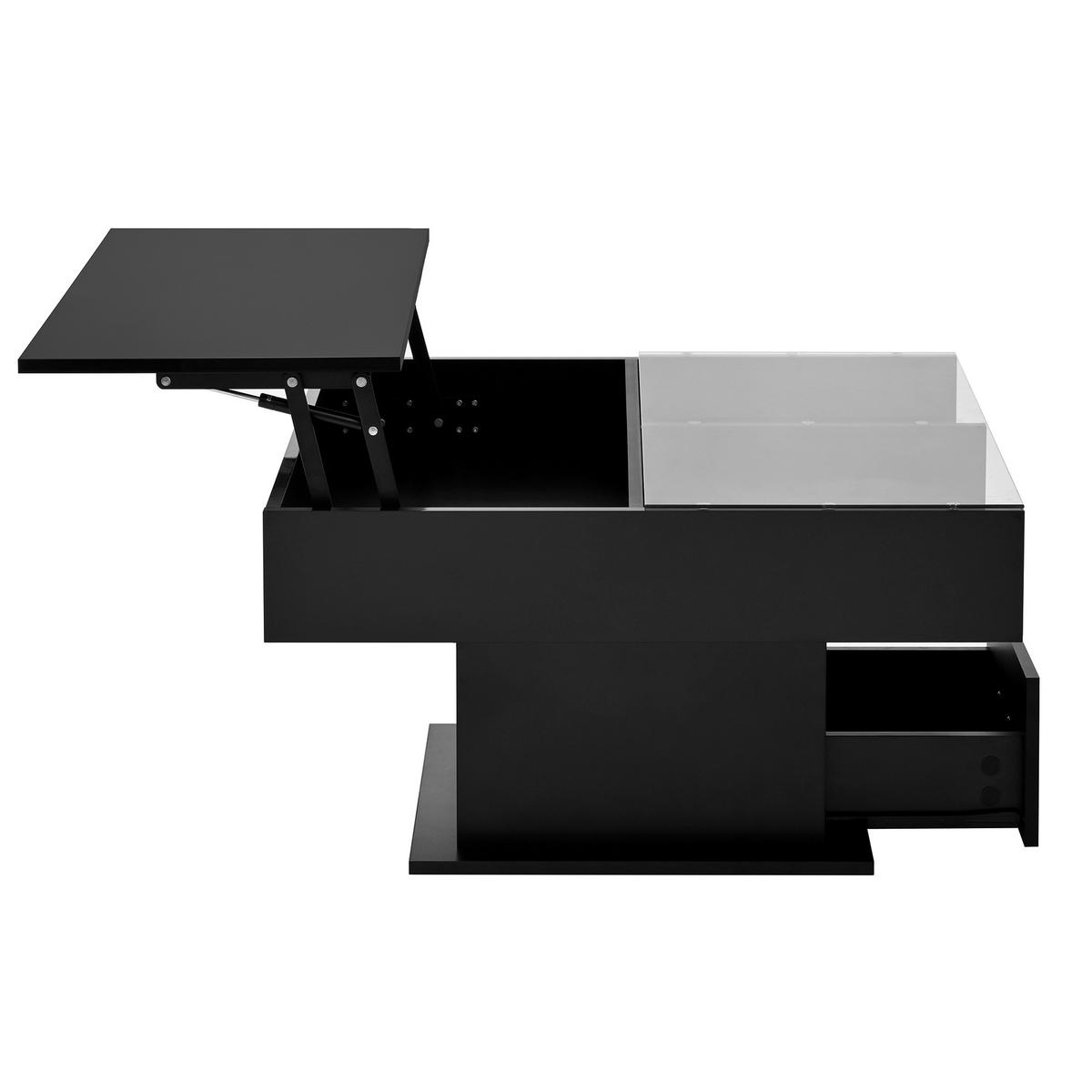 COUCHTISCH 78/78/59.5 cm hochglänzend mit LED-Beleuchtung höhenverstellbar - Schwarz, Holzwerkstoff (78/78/59.5cm) - OKWISH