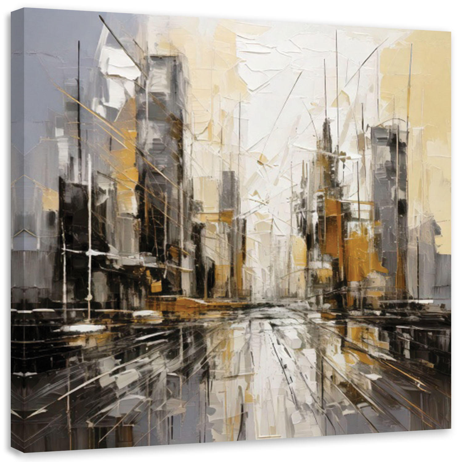 LEINWANDBILD Stadt Abstraktion Modern 50x50cm - Beige, Textil (50/50cm) - Feeby