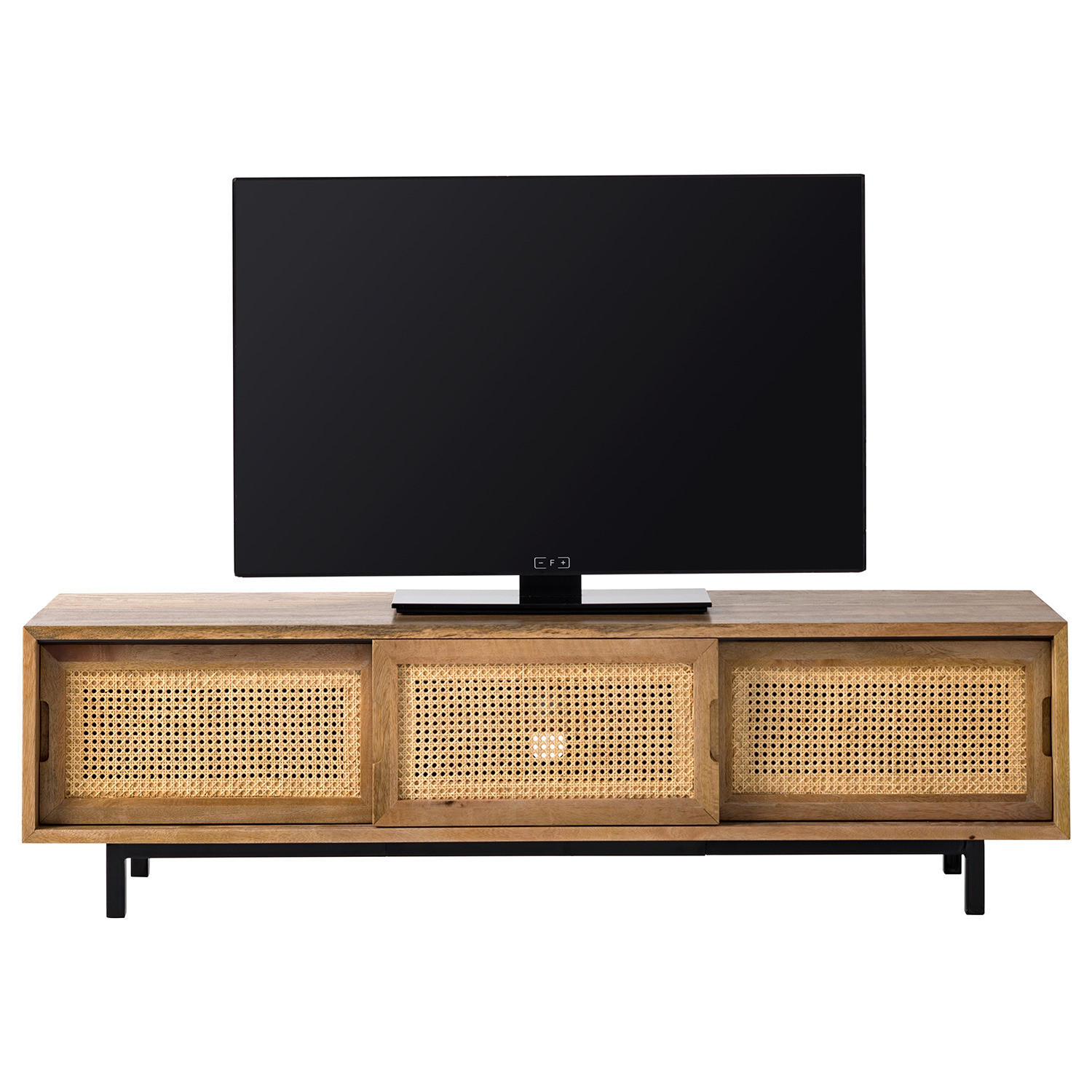 TV-LOWBOARD - Mango massiv / Wiener Geflecht - Beige/Schwarz, Holz (160/45/43cm) - home24
