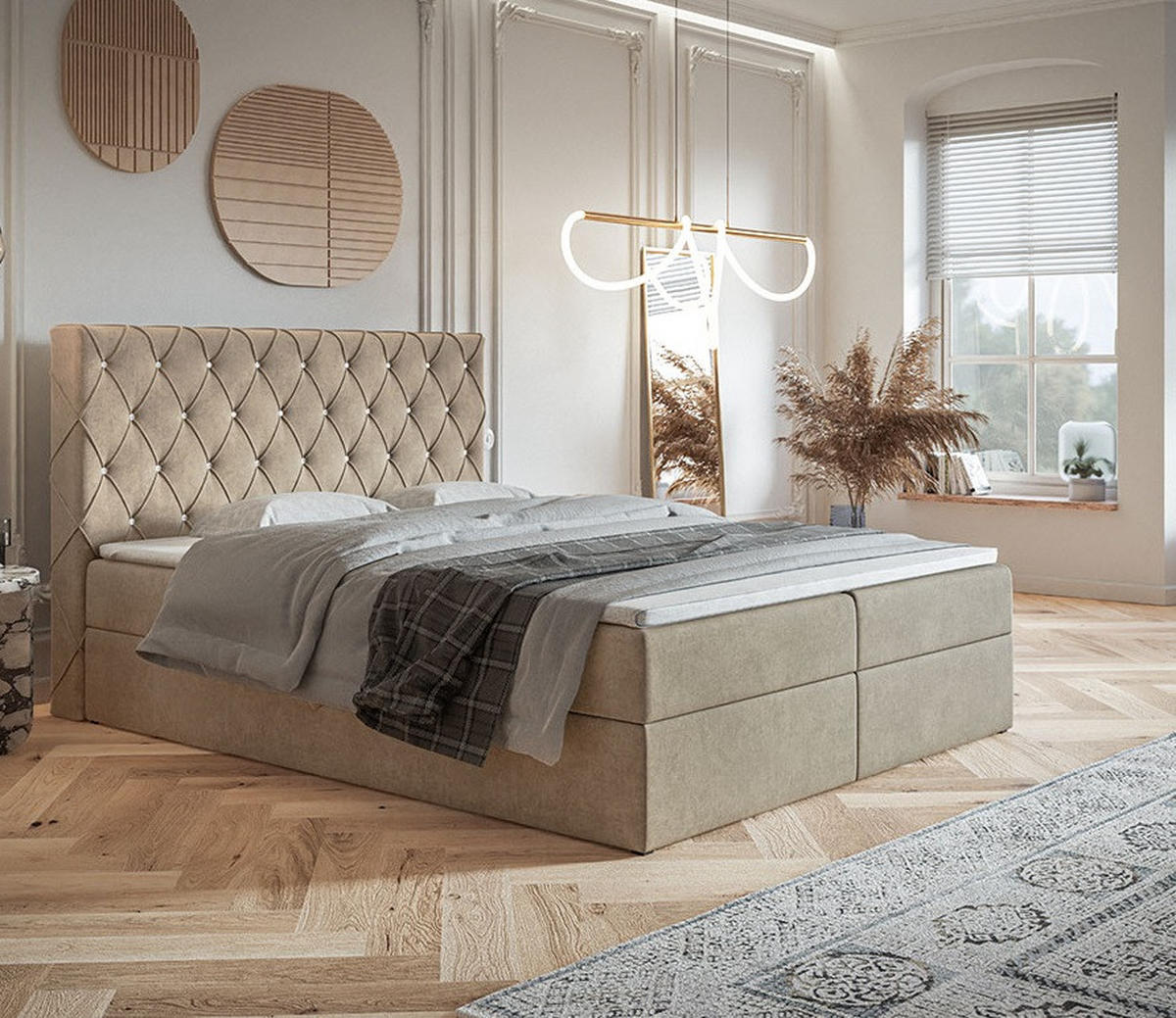 BETT Beige FOX 4 Kontinentalbett 180x200 cm - Beige, Textil (180/200cm) - Sepro Meble
