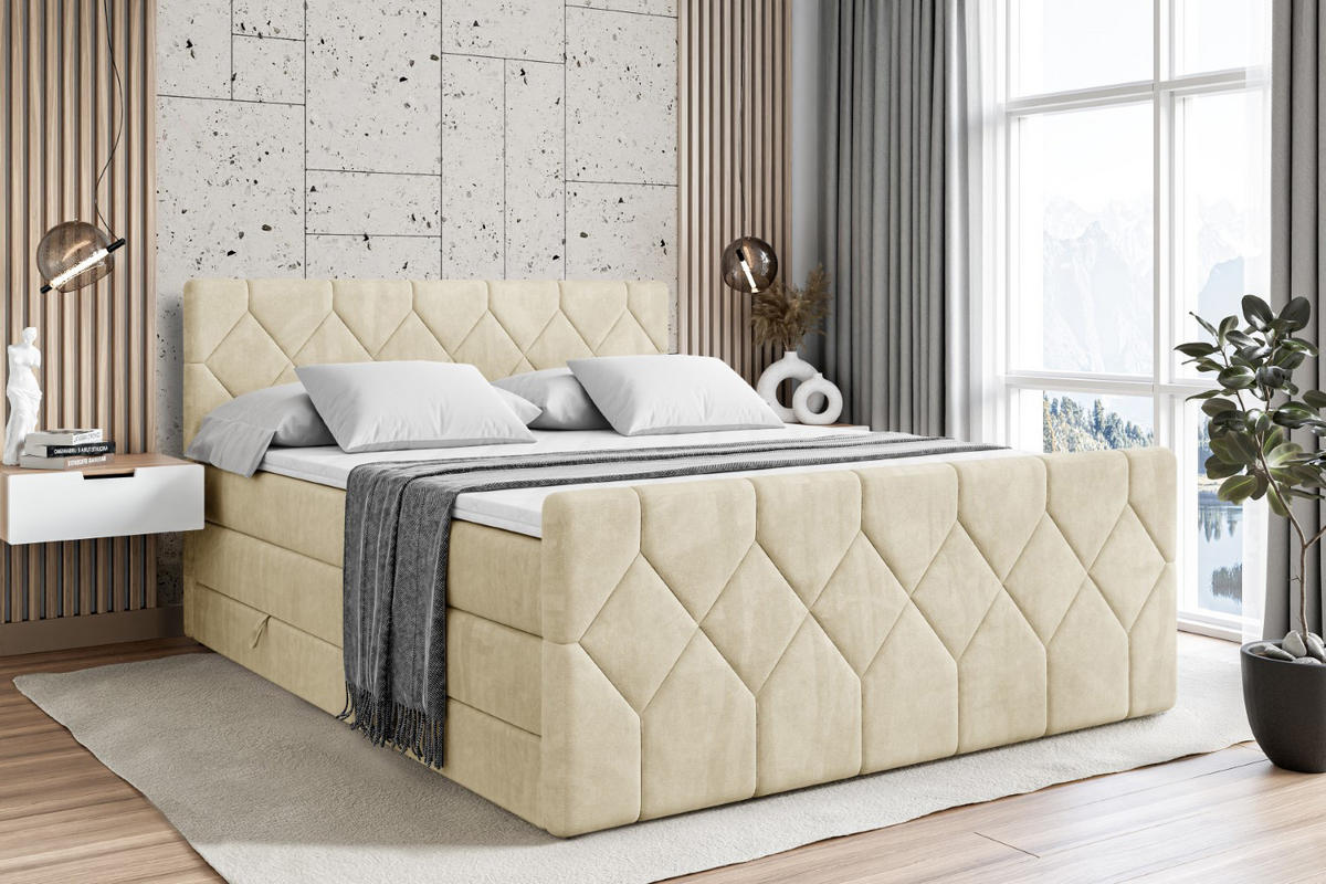 BOXSPRINGBETT CATOR-Z KING - 200x200 - H3/H4 - Beige - Beige, Holzwerkstoff (200/200cm) - ALTDECOR