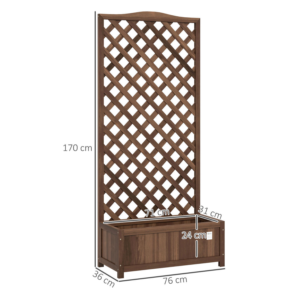 HOCHBEET DE-12283 mit Rankgitter 76/36/170 cm mit Lattenboden Dunkelbraun - Braun, Holz (76/170/36cm) - ComfortXL