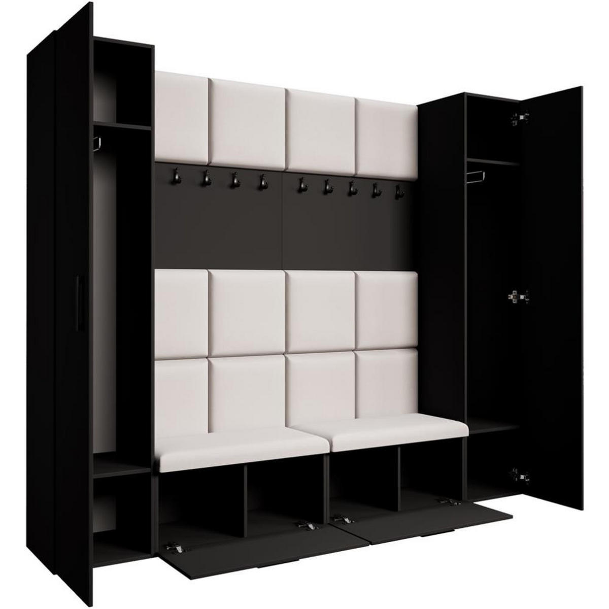 GARDEROBE Margaret XL 242/203/43 mit gepolsterten Paneelen und Schuhschrank - Beige/Schwarz, Holzwerkstoff/Kunststoff (242/203/43cm) - Beautysofa