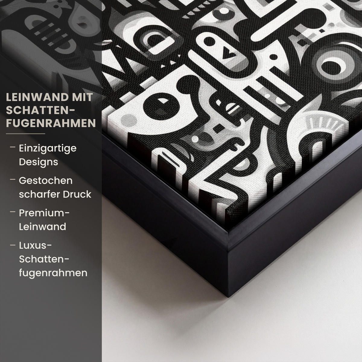 LEINWAND Bilder mit Rahmen - Symbole - Abstrakt - Grafik - Schwarz - 20x20 - Schwarz, Textil (20/20cm) - MuchoWow