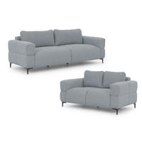 SITZGARNITUR 3+2 Cardea in Bubble-Optik aus weichem Grau Strukturstoff mit hohem Sitzkomfort - Schwarz/Grau, Holz/Textil (217/80/97cm) - S-Style Möbel