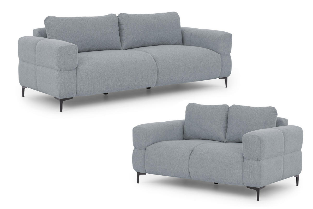 SITZGARNITUR 3+2 Cardea in Bubble-Optik aus weichem Grau Strukturstoff mit hohem Sitzkomfort - Schwarz/Grau, Holz/Textil (217/80/97cm) - S-Style Möbel