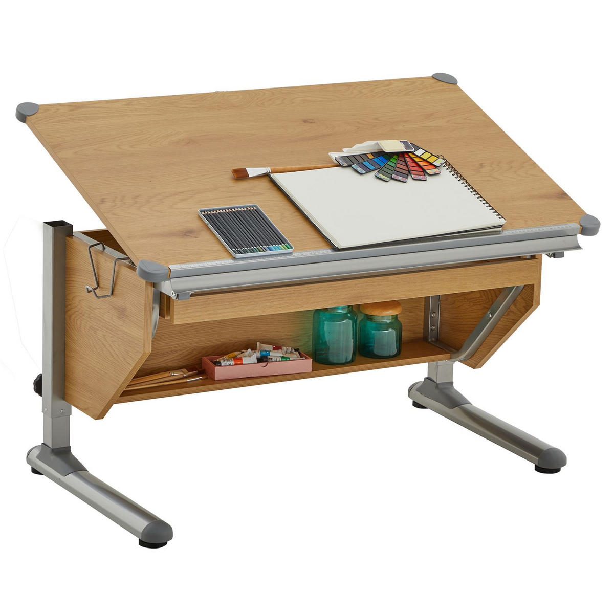 KINDERSCHREIBTISCH PHILIPP - Wildeiche, Metall (110/76/73cm) - CARO-Möbel