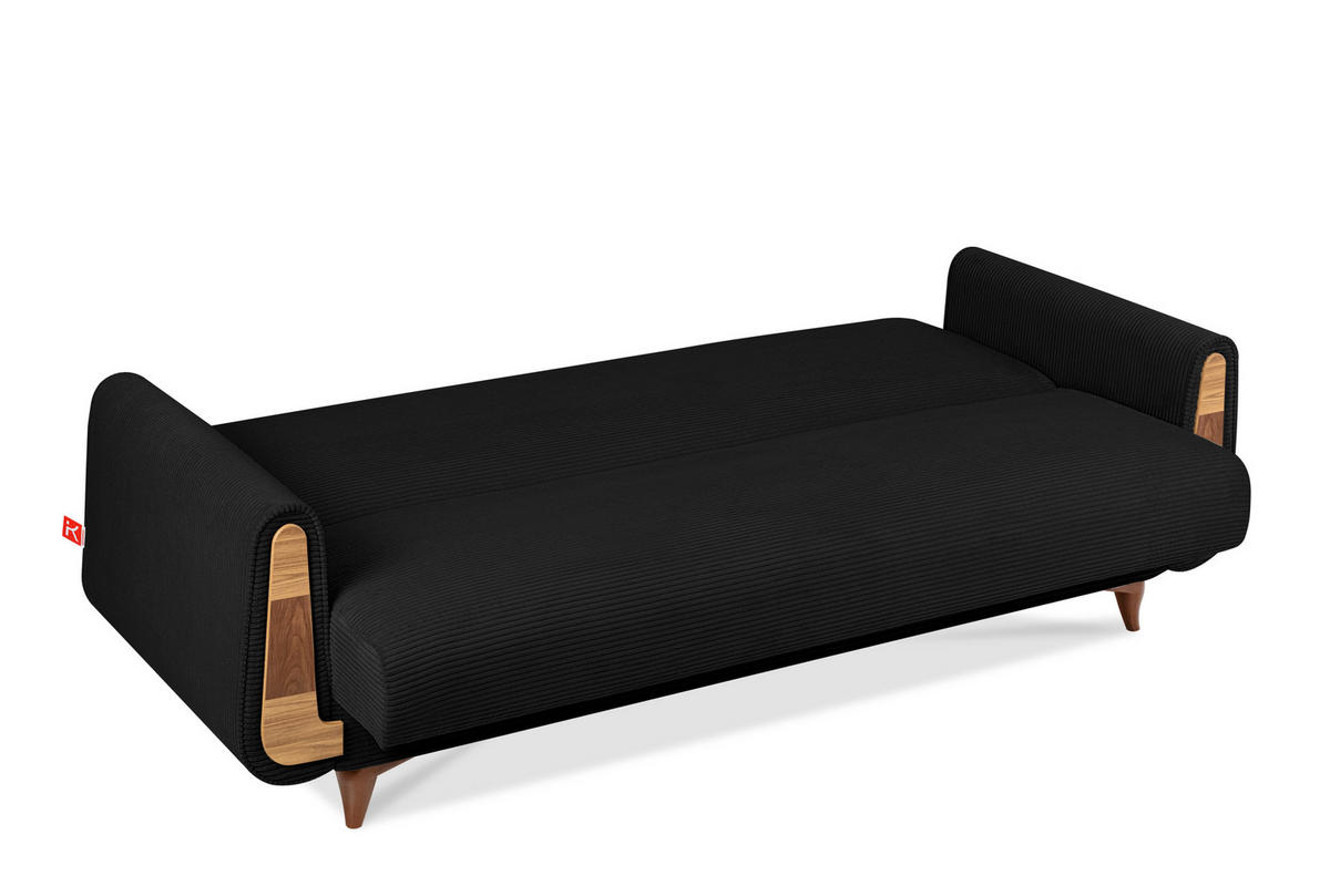 3-SITZER-SCHLAFSOFA GUSTAVO II mit Armlehnen, Schwarz - Schwarz, Holz/Holzwerkstoff (230/98/98cm) - KONSIMO®