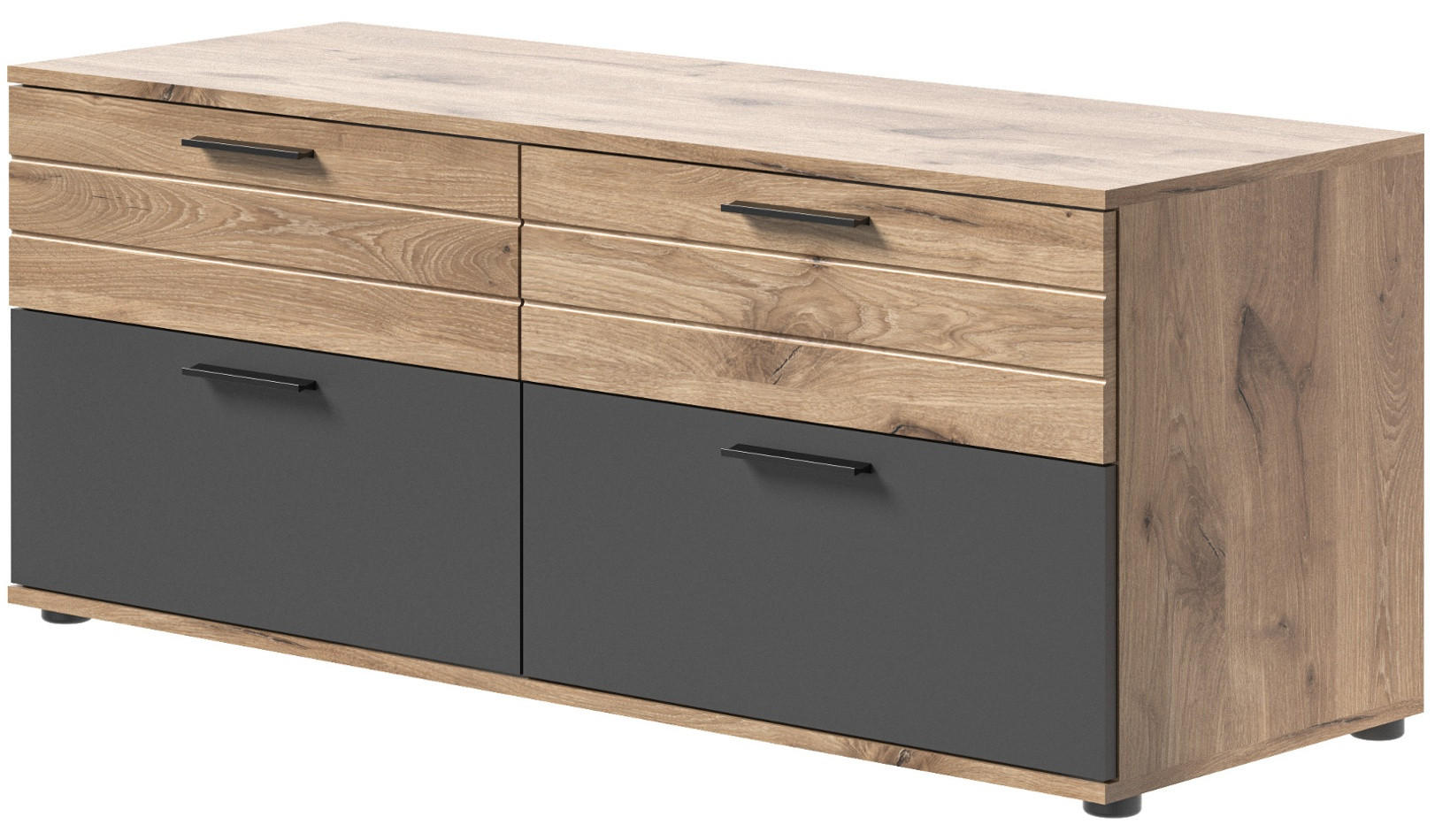 TV-UNTERTEIL Eiche, grau 130 cm, Lowboard mit Soft-Close, Wohn- und Esszimmermöbel - Eichefarben/Schwarz, Holzwerkstoff/Kunststoff (130/53/47cm) - Inn.Furn