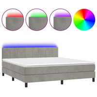 BOXSPRINGBETT MIT MATRATZE & LED HELLGRAU 160X200 CM SAMT - Hellgrau, Holz/Textil - vidaXL
