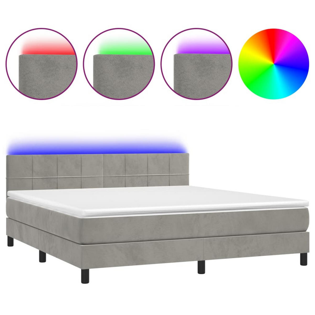 BOXSPRINGBETT MIT MATRATZE & LED HELLGRAU 160X200 CM SAMT - Hellgrau, Holz/Textil - vidaXL