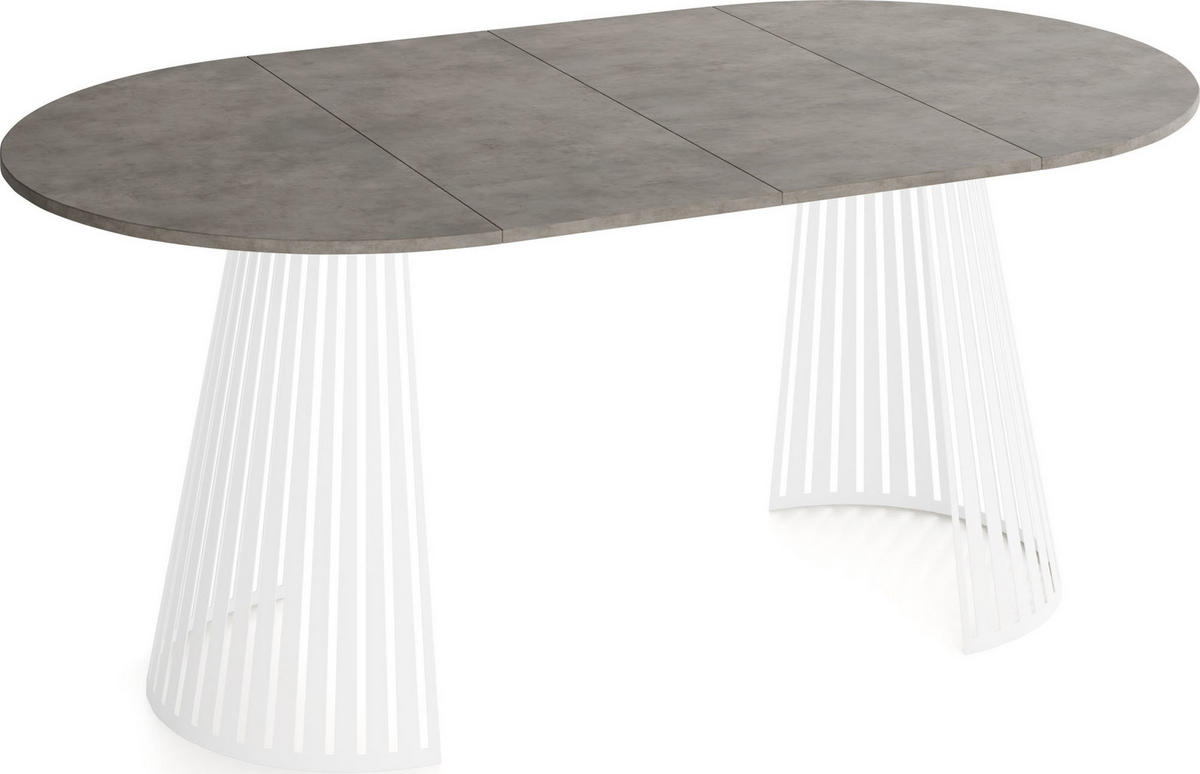ESSTISCH Naro rund ausziehbar mit Weißem Lamellen-Metallgestell, Beton-Optik Dunkelgrau 120-200/120/76 cm - Dunkelgrau/Weiß, Holzwerkstoff/Metall (120/196/76cm) - WFL GROUP