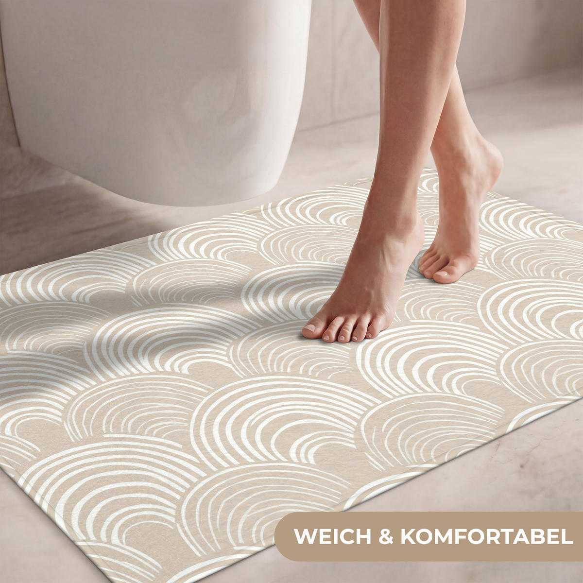 WC PŘEDLOŽKA Vlny - Textura - Béžová 90x60 cm - kašmírová, textil/plast (90/1cm) - OnlyWow