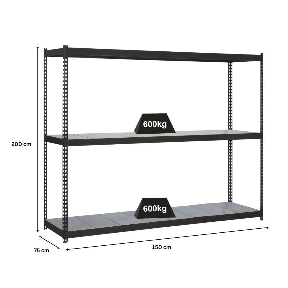 SCHWERLASTREGAL METAL BEAST THREE | HxBxT 200x150x75cm | Fachlast 600kg | Anthrazit - Anthrazit, Metall (150/200/75cm) - PROREGAL