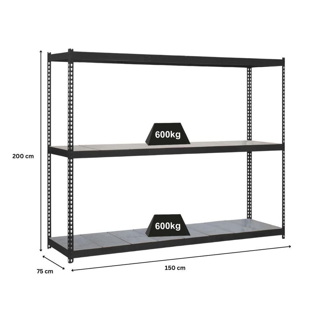 SCHWERLASTREGAL METAL BEAST THREE | HxBxT 200x150x75cm | Fachlast 600kg | Anthrazit - Anthrazit, Metall (150/200/75cm) - PROREGAL