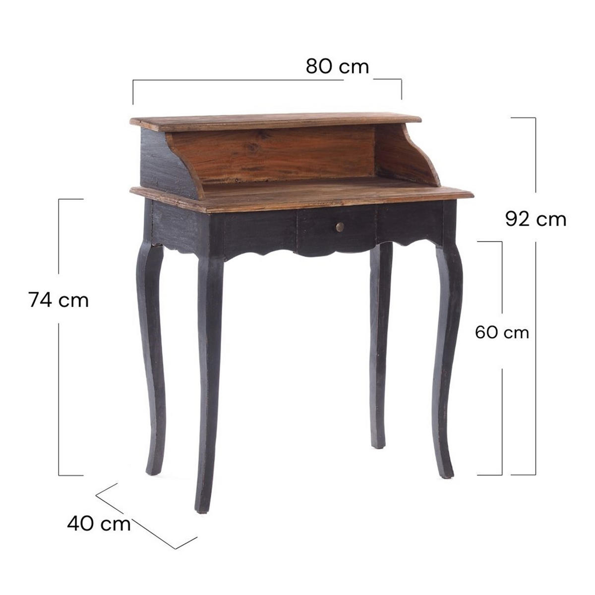 SEKRETÄR Napoleon Mahagoni Massivholz, mit Schublade 04 schwarz-natur - Graubraun, Holz (40/80/92cm) - DESIGN DELIGHTS
