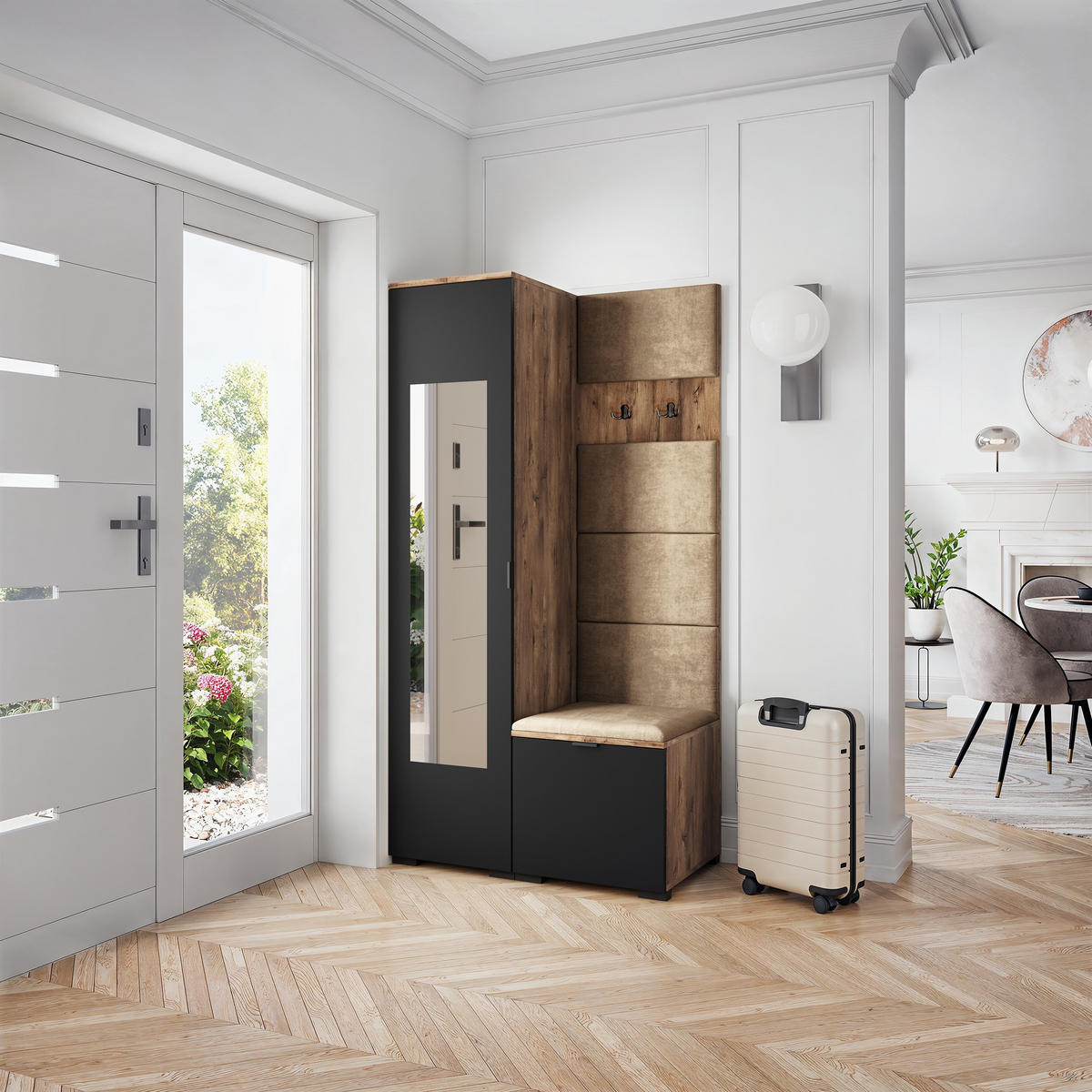 GARDEROBENSCHRANK VIRA 95/181/51 cm Modern Garderobe-Set Eiche Lefkas - Eichefarben/Beige, Holzwerkstoff (95/181/51cm) - MASSENO