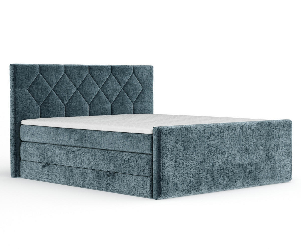 BOXSPRINGBETT Toma Blau 180/200 cm - Blau/Schwarz, Holz/Holzwerkstoff (180/200cm) - Maison de Reve