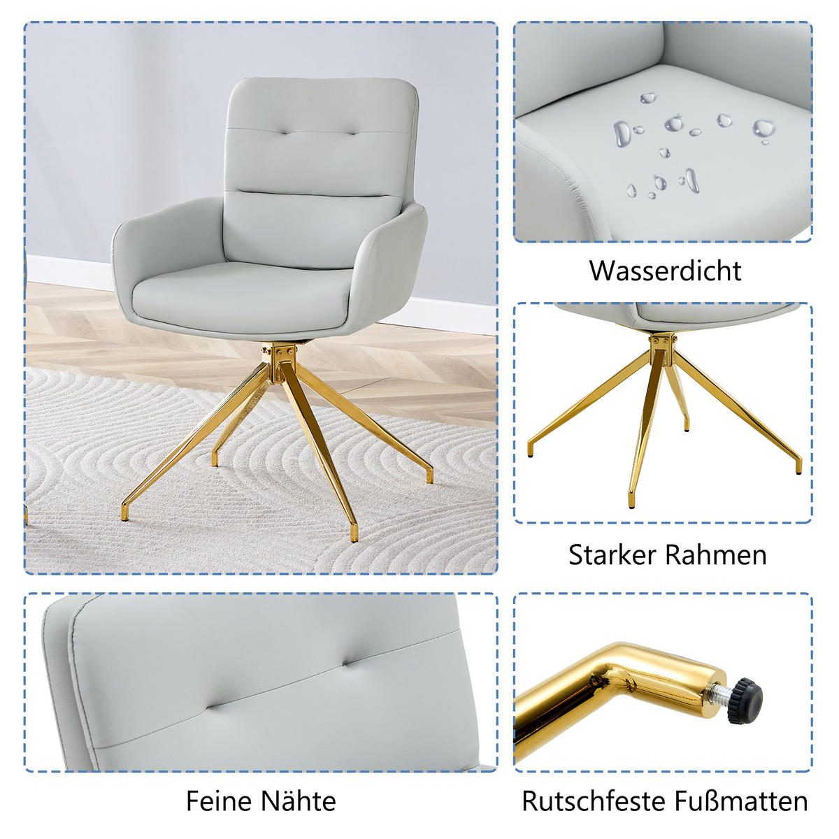 ARMLEHNSTUHL-SET DE-36546 2 Stück mit PU-Bezug und Metallbeinen Warmgrau - Hellgrau, Metall (50/85/55cm) - ComfortXL
