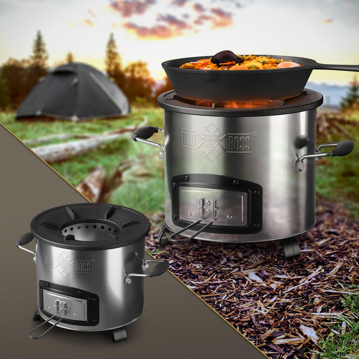 RAKETENOFEN mit Grillplatte Guss - Silberfarben, Metall (26/23/26cm) - BBQ Boss