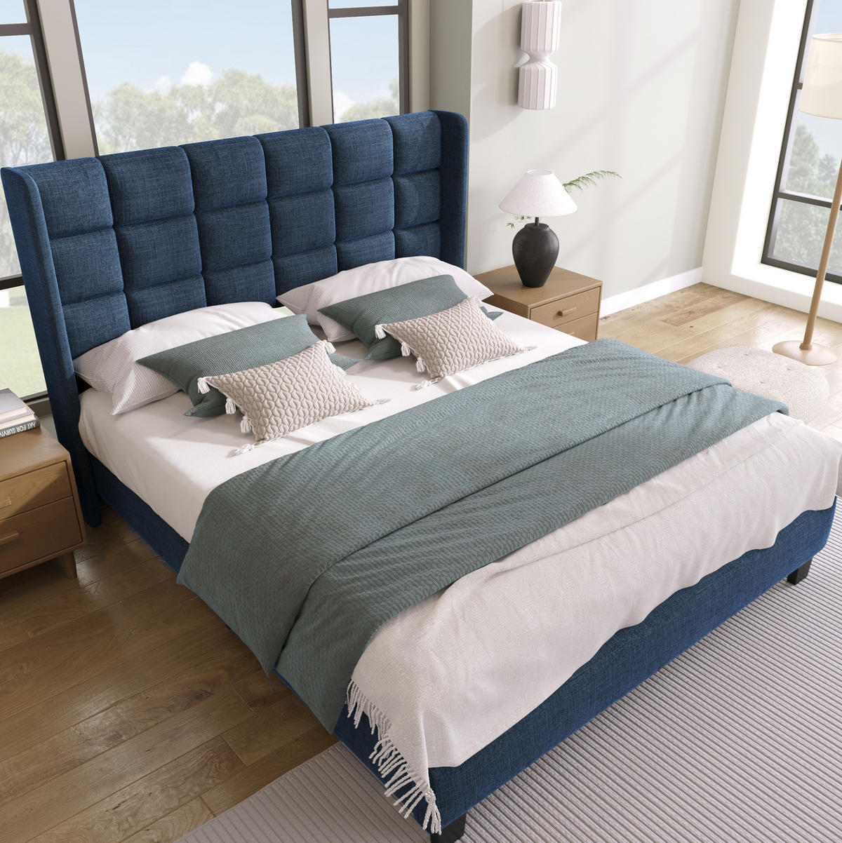 POLSTERBETT mit Lattenrost 140x200 cm Leinen Blue - Blau, Metall (140/200cm) - Meubliv