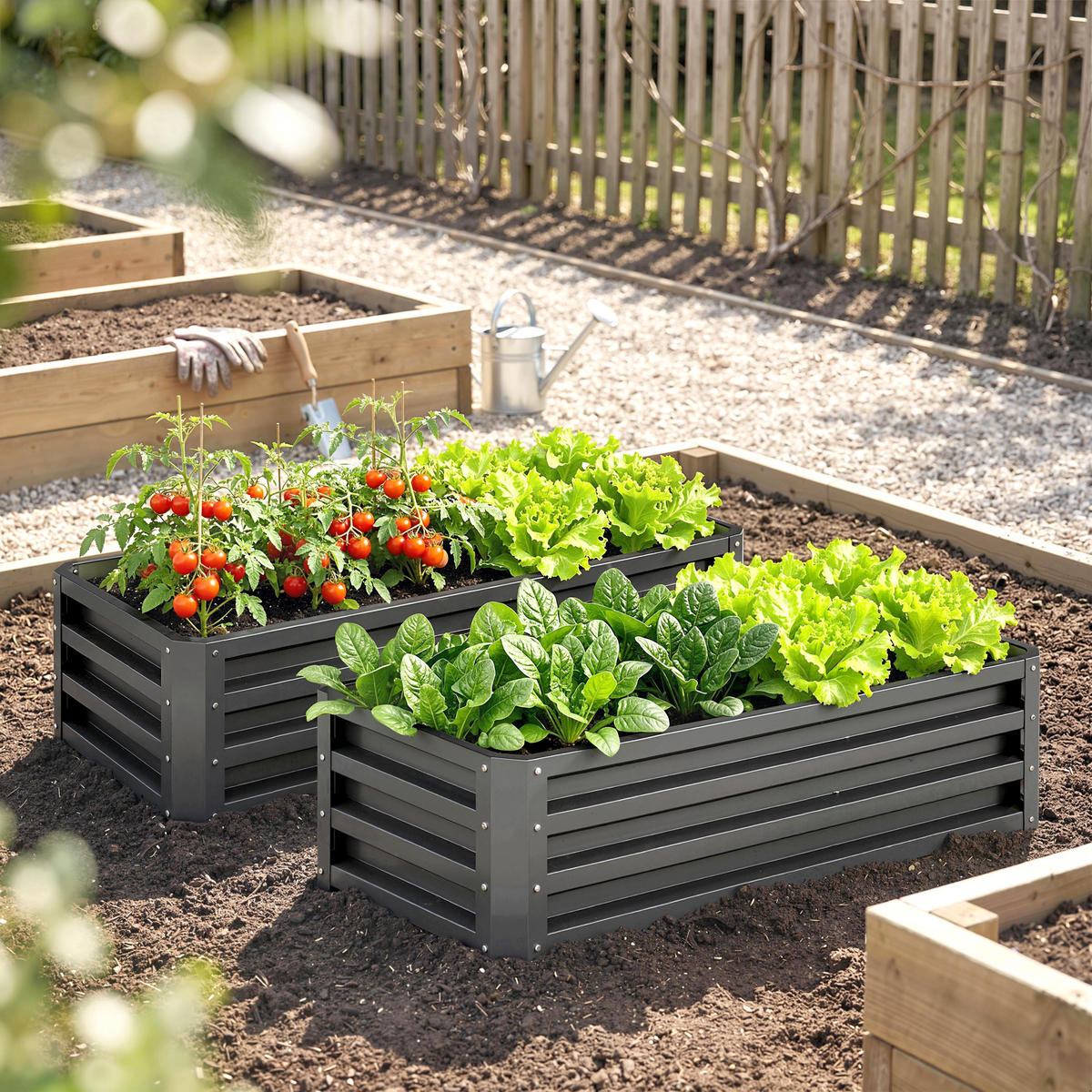 HOCHBEET DE-05350 2er-Set, Metall, offener Boden Dunkelgrau - Dunkelgrau, Metall (110/30/50cm) - ComfortXL