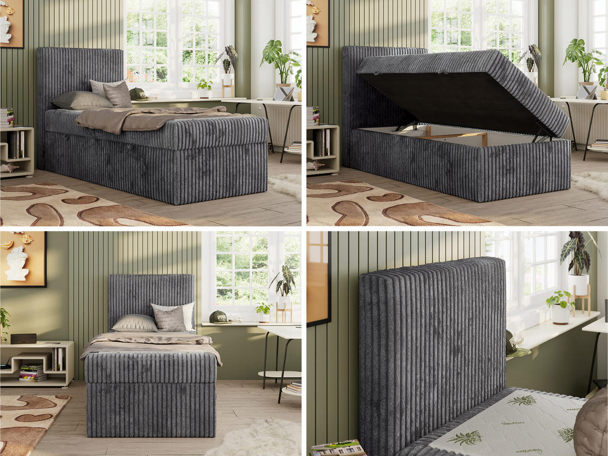 JUGENDBETT TILIO 90/200 - Grau - H4 - Links Seite - Grau, Textil (90/200cm) - MKS