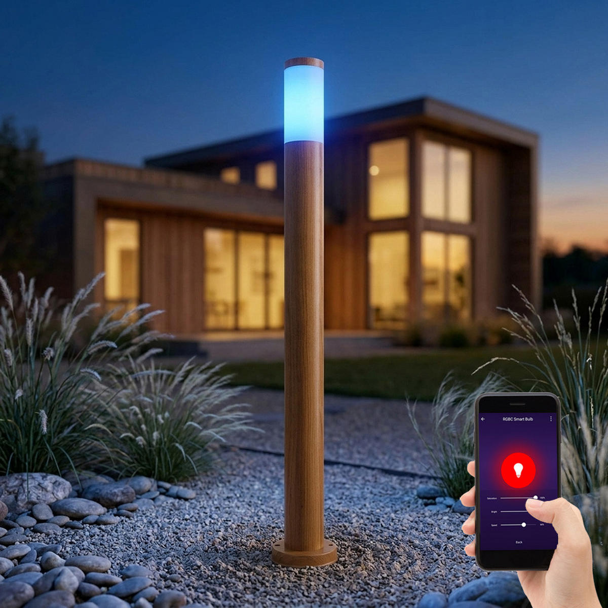 LED STEHLEUCHTE Edelstahl Braun Holzoptik - Braun, Metall (12.7/12.7/110cm) - Globo Lighting