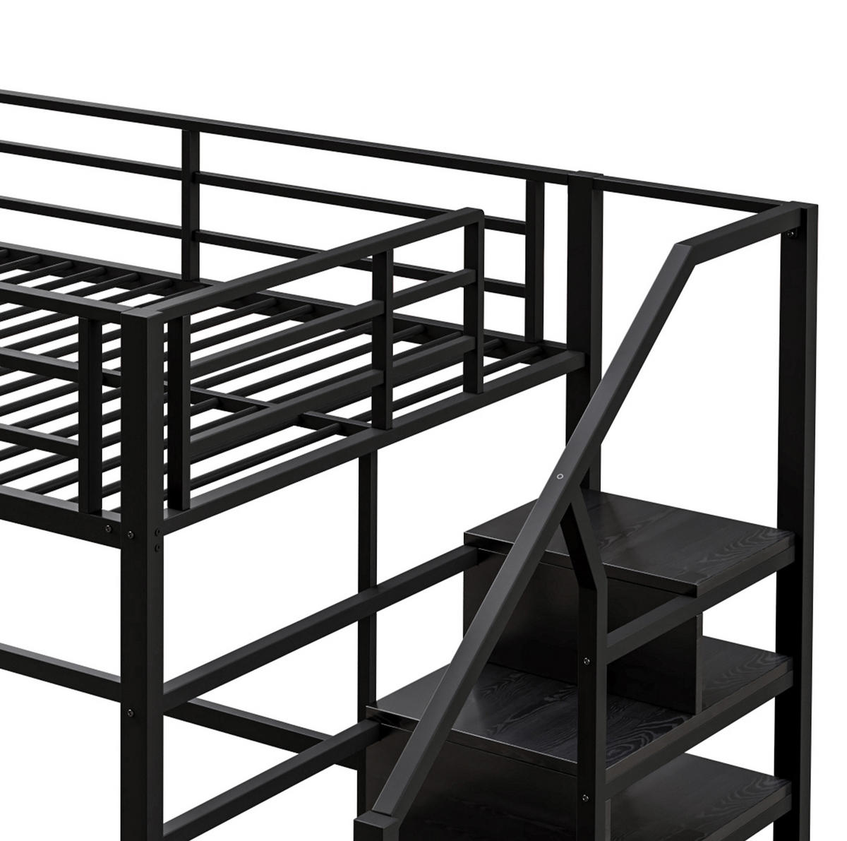 HOCHBETT aus Metall und MDF 140x200 cm Schwarz mit Stauraumleiter und Einlegeböden - Schwarz, Metall (140/200cm) - IVMEU