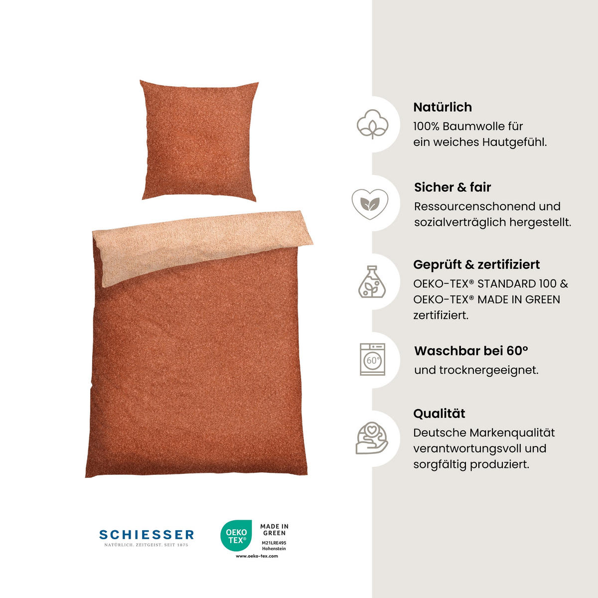 BETTWÄSCHESET Vinnie - Renforcé - 2-teilig - 135 x 200 cm - Terrakotta - Terracotta, Textil (135/200cm) - SCHIESSER