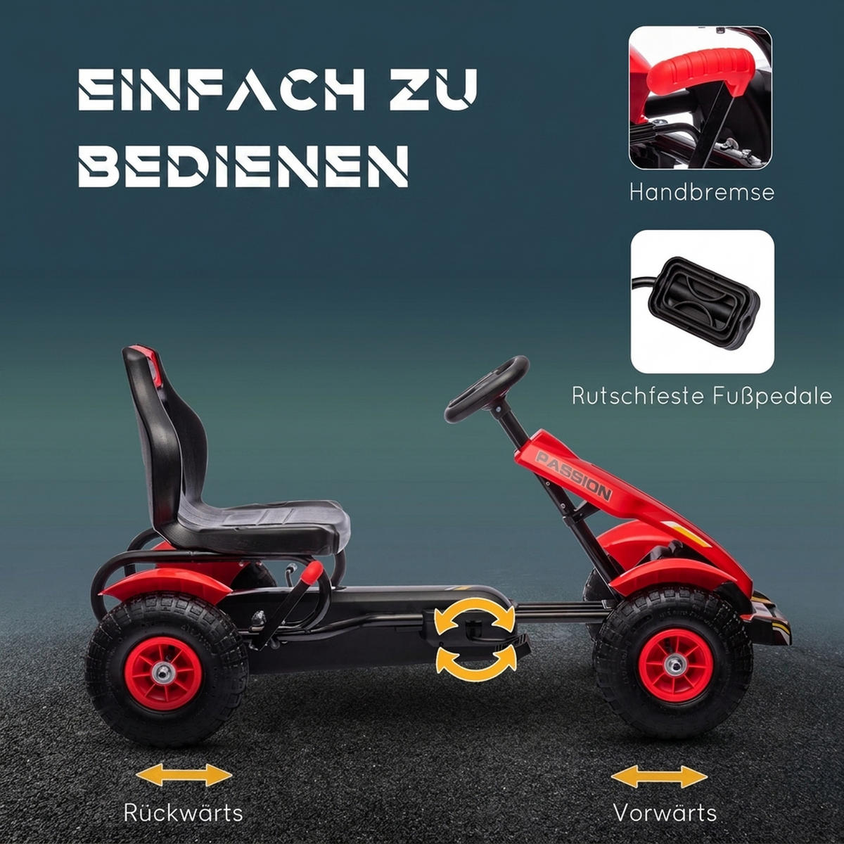 KINDER-GOKART Kunststoff Metall Rot - Rot, Kunststoff (117/58/61cm) - HOMCOM