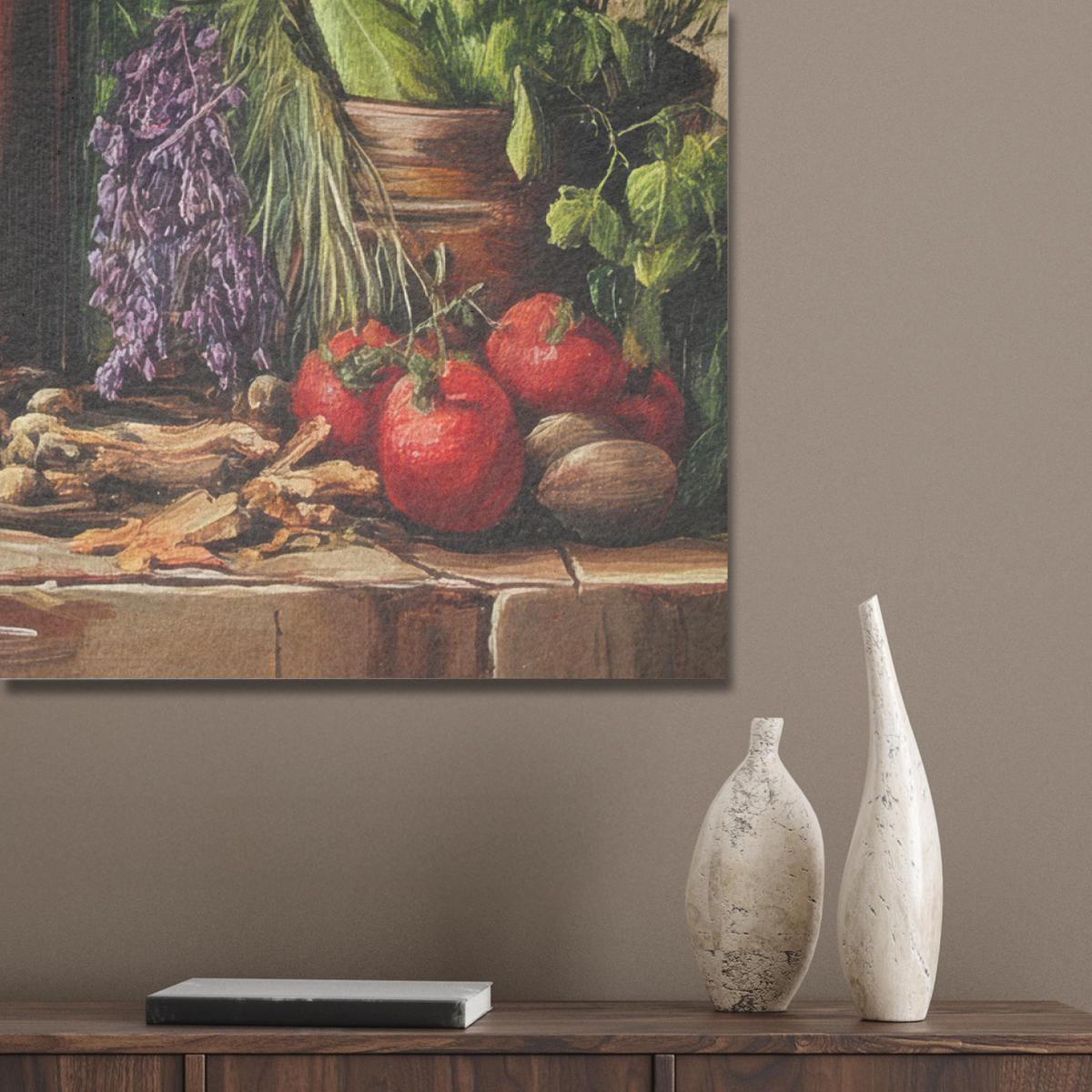 AKUSTIKPANEEL Stilleben - Kräuter - Gewürze - Früchte - Farbenfroh 100x70 cm - Grün, Textil (100/0.9/70cm) - MuchoWow