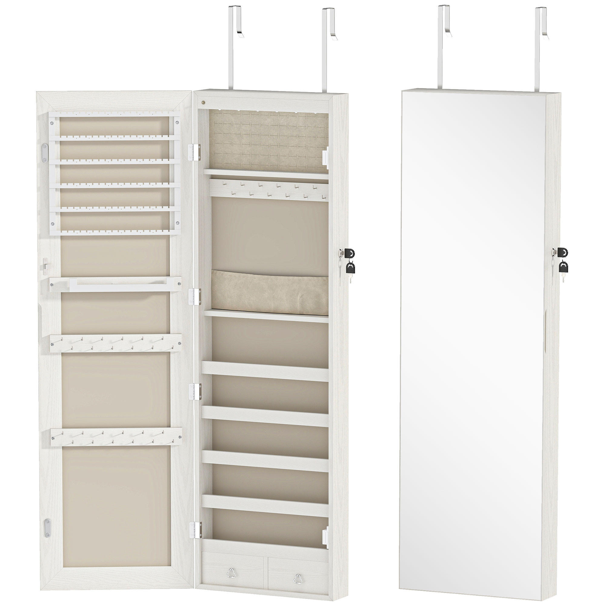 SCHMUCKSCHRANK MDF Glasspiegel Cremeweiß - Weiß, Holzwerkstoff (10/120/37cm) - HOMCOM