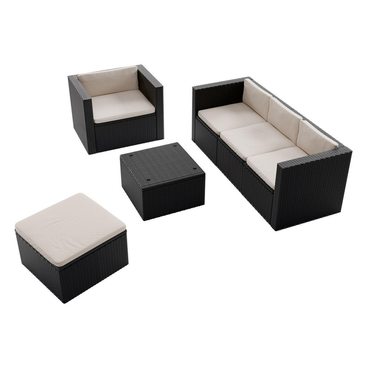 LOUNGEGARNITUR Punta Cana inkl. Abdeckung 4-tlg. - Creme/Schwarz, Kunststoff - Juskys