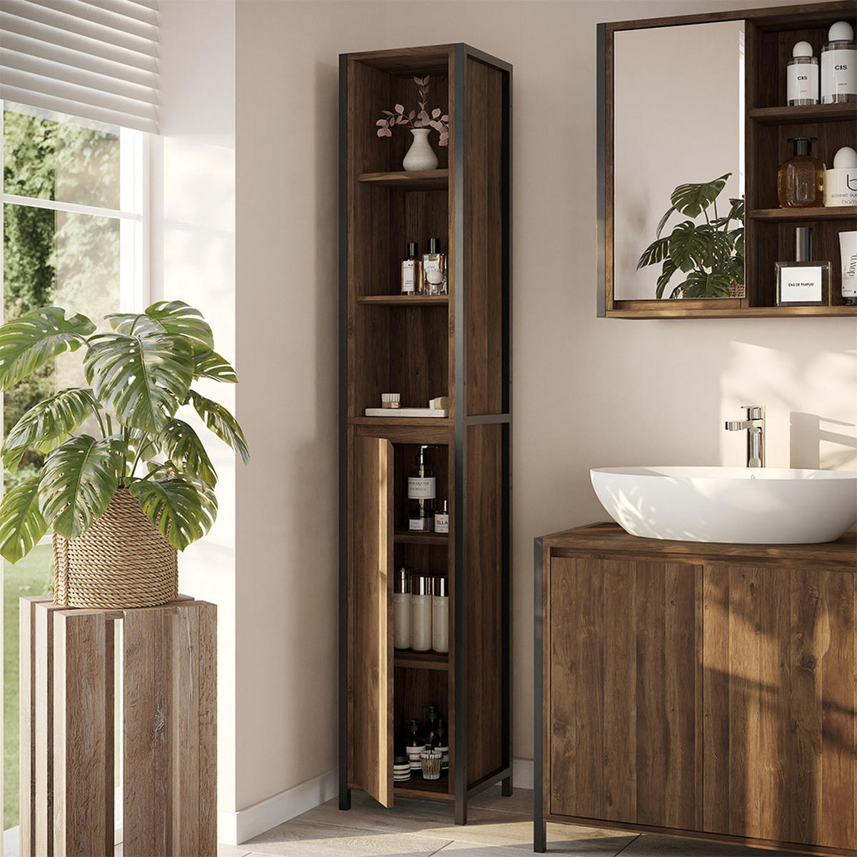 KOUPELNOVÁ SKŘÍŇKA Naola Dub/černá - černá/barva dubu, kompozitní dřevo (30/167.5/28cm) - Vicco