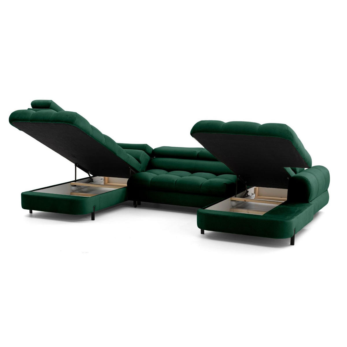 ECKSOFA U-Form BOWL U Links mit Schlaffunktion 125x265 Velours Grün - Schwarz/Grün, Holz/Textil (339/90/195cm) - Muffo