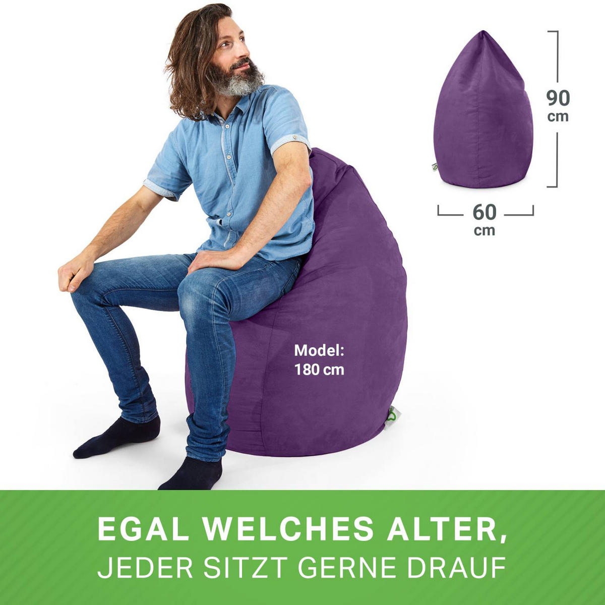 SITZSACK "Drop" 60x60x90cm - 220L - Lila, Textil (60/90/60cm) - Green Bean