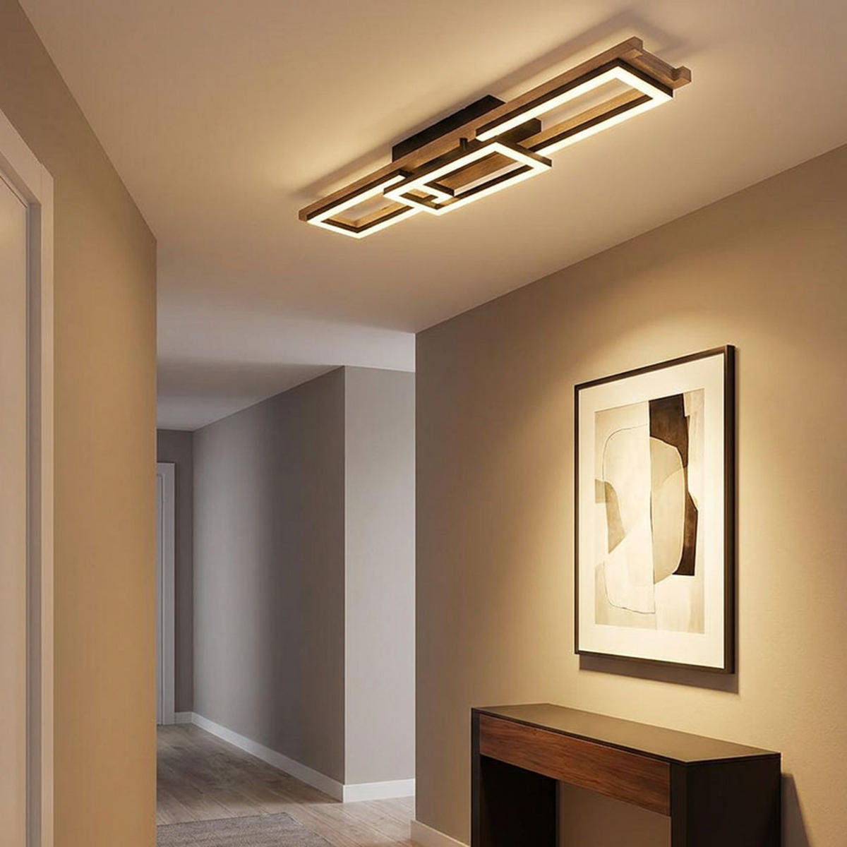 LED DECKENLEUCHTE ILLA Braun Holzoptik - Braun, Metall (100/13.5/11cm) - Globo Lighting