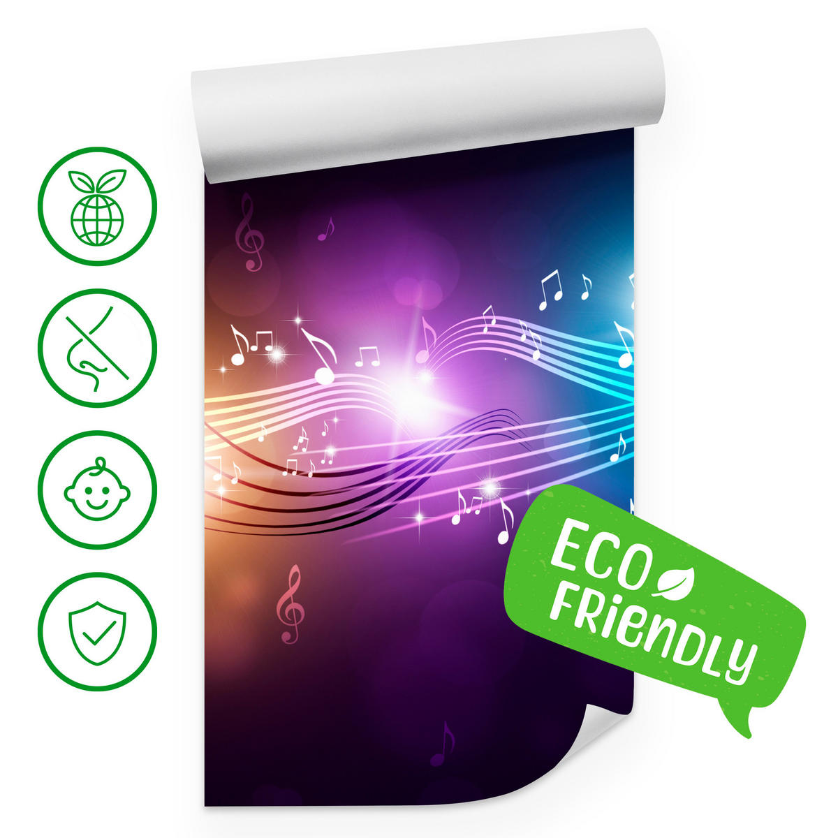 FOTOTAPETE für Jugendzimmer Noten Buntes Hintergrund Musik 500x350 - Blau/Gelb, Papier (500/350cm) - Muralo