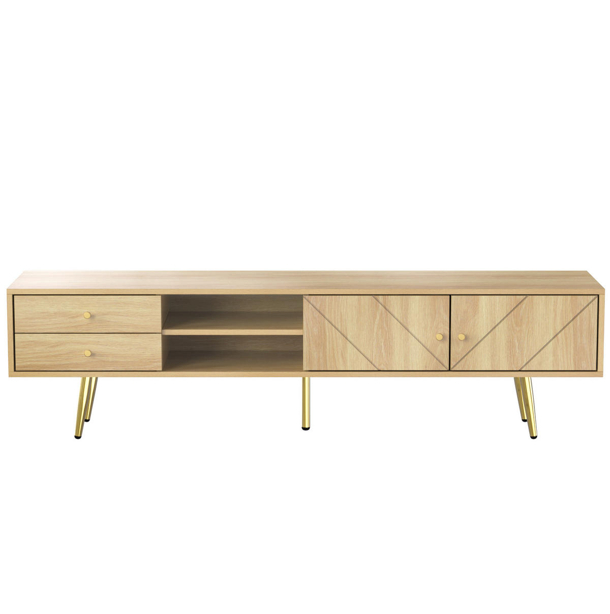 TV ormarić 160/36/42 cm boje drveta od MDF-a i iverice s 2 ladice i vratima s reljefnim uzorkom - smeđa, drvni materijal (160/42/36cm) - OKWISH