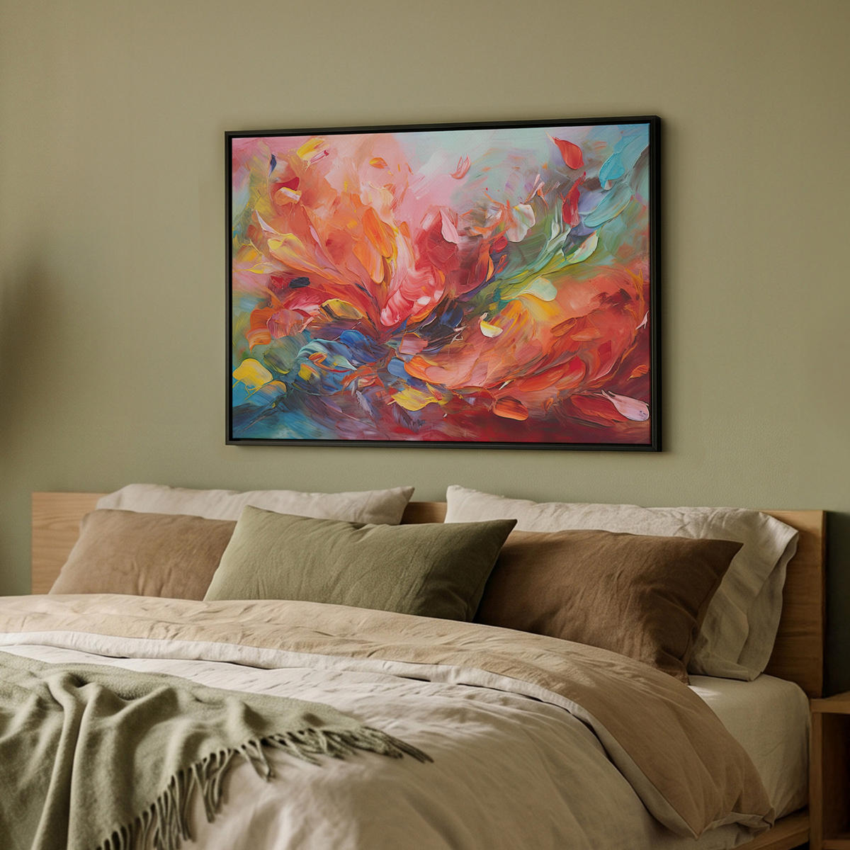 LEINWAND Bilder mit Rahmen - Ölgemälde - Kunst - Abstrakt - Farbenfroh - 70x50 - Altrosa, Textil (70/50cm) - MuchoWow