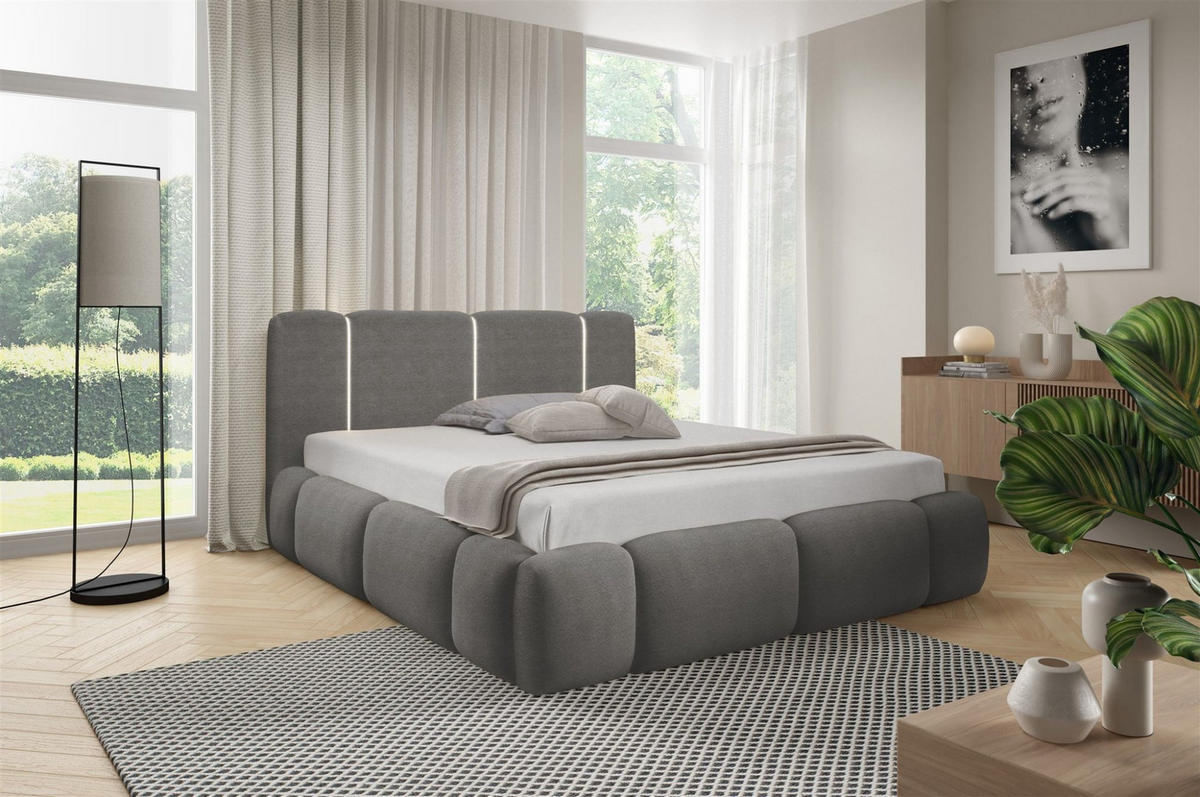 POLSTERBETT Springs Komplettset - Grau, Holzwerkstoff/Textil (160/200cm) - Fun Möbel