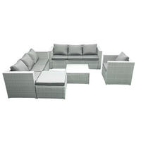 GARTENMÖBEL-SET mit Kissen Polyrattan Hellgrau-Mix 8-Sitzer - Hellgrau/Grau, Glas/Kunststoff - Fimous