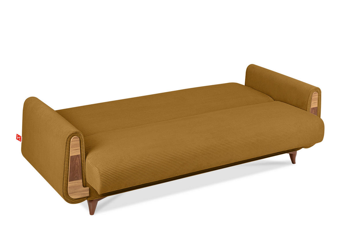 3-SITZER-SCHLAFSOFA GUSTAVO II mit Armlehnen, Gelb - Gelb, Holz/Holzwerkstoff (230/98/98cm) - KONSIMO®