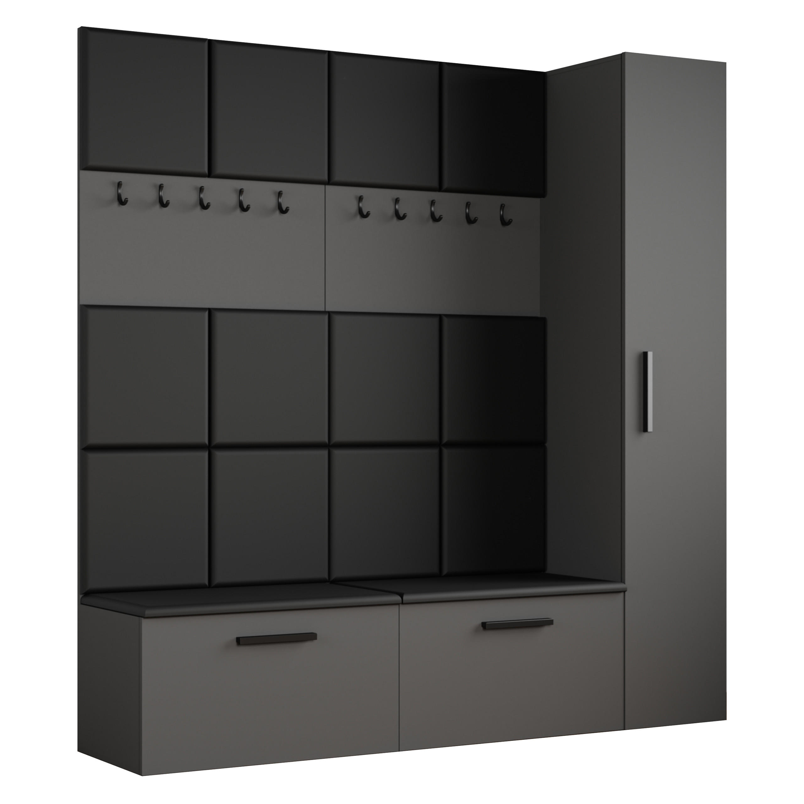 GARDEROBENSCHRANK MODULO 201,2/204/40 cm Modern Garderobe-Set Grau - Schwarz/Grau, Holzwerkstoff (201.2/204/40cm) - MASSENO
