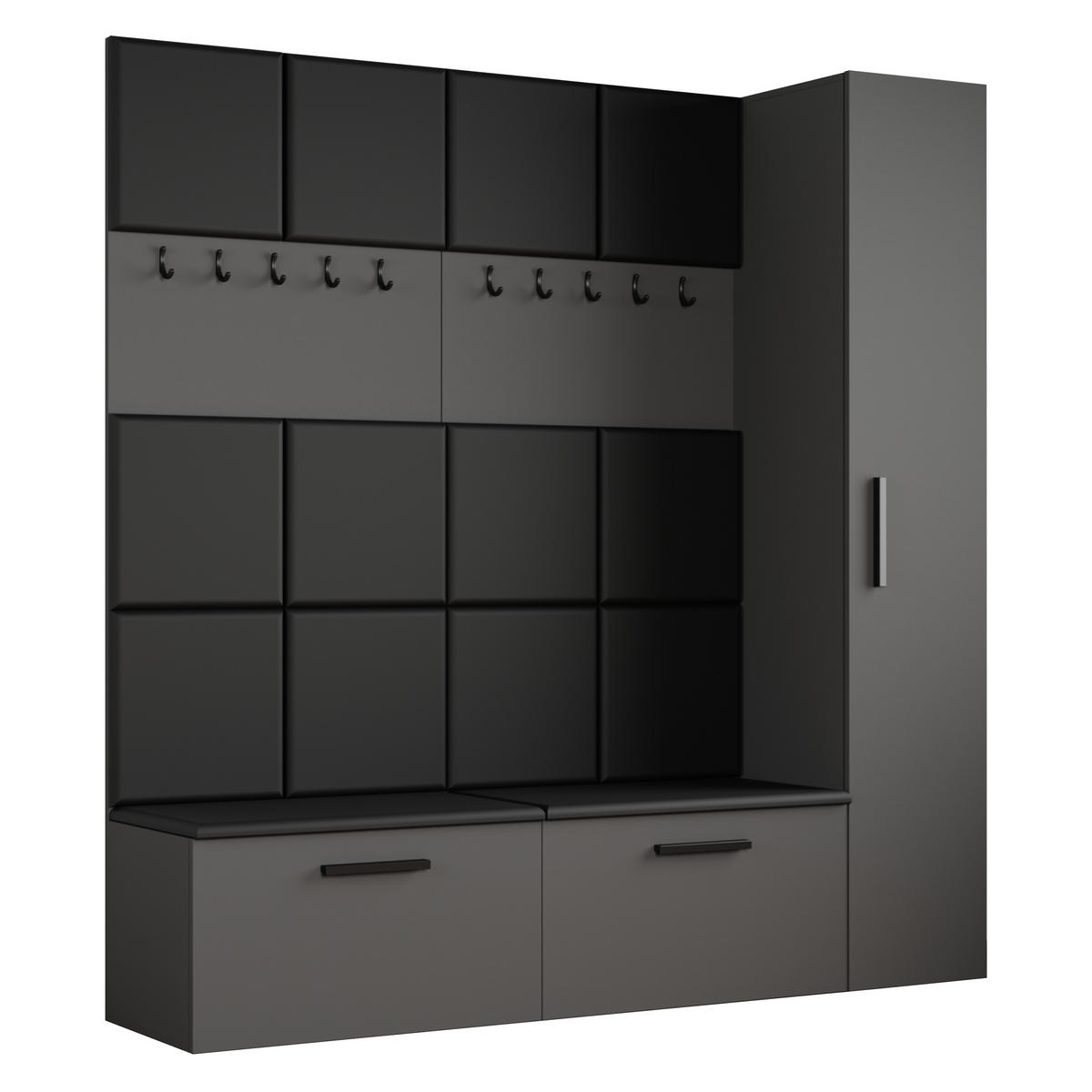 GARDEROBENSCHRANK MODULO 201,2/204/40 cm Modern Garderobe-Set Grau - Schwarz/Grau, Holzwerkstoff (201.2/204/40cm) - MASSENO