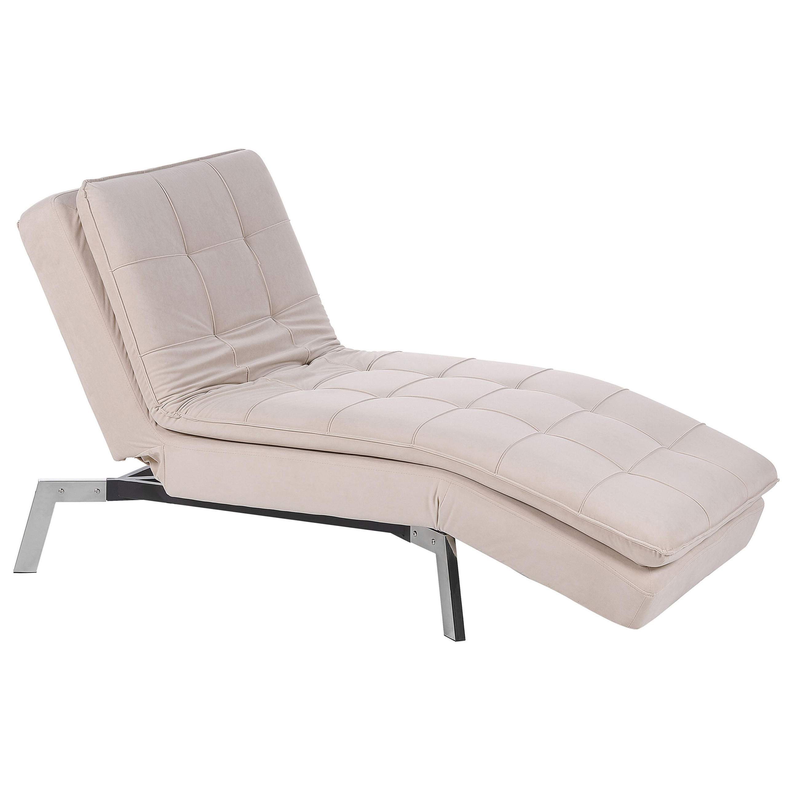 RELAXLIEGE Samtstoff beige verstellbar Loiret - Beige/Silberfarben, Textil (179/93/76cm) - Beliani